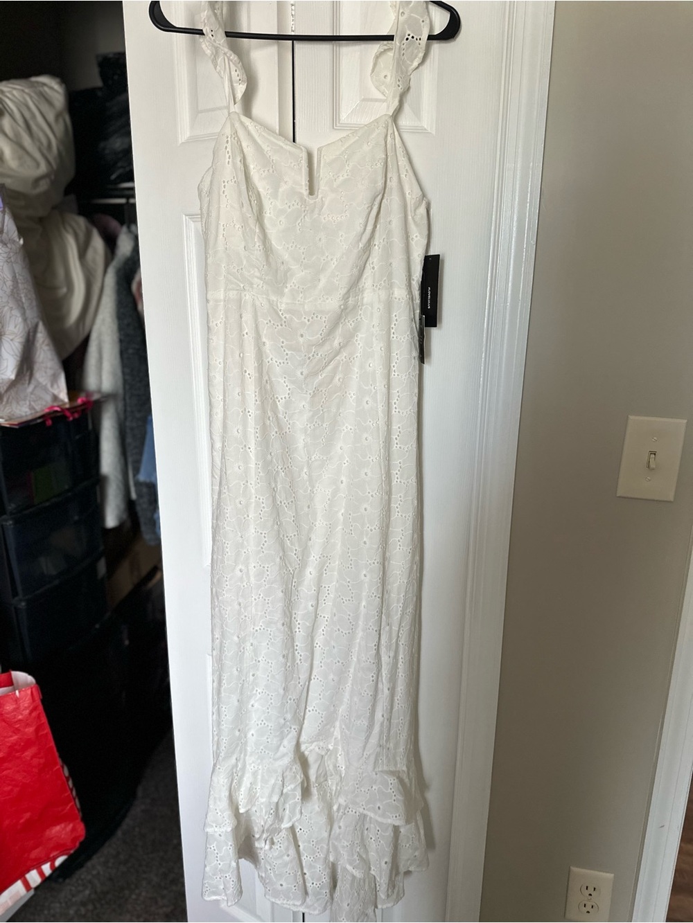 Lulu's Ivory Eyelet Maxi Dress with Ruffle Hem